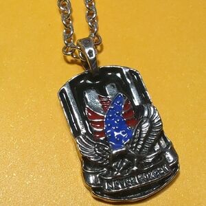 3/$25 ~ NEVER FORGET (TWIN TOWERS) Silver and Blue Eagle Pendant Necklace NWT